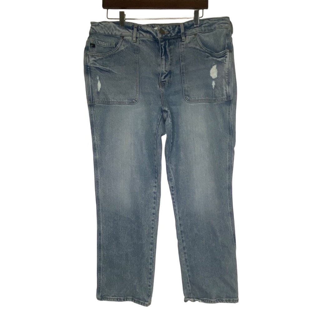 KanCan Estilo Jeans Womens Size 18 Light‎ Wash Distressed Denim Straight Leg